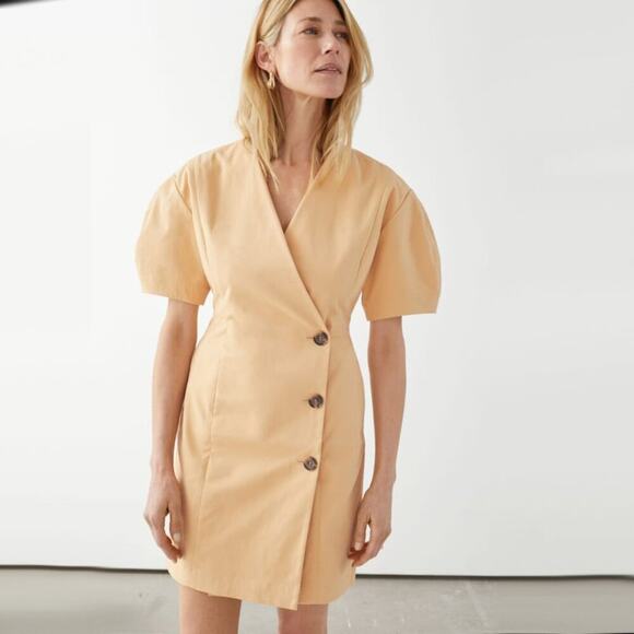 & Other Stories Fitted Button Wrap Mini Dress Dusty Yellow NWOT - Picture 1 of 13